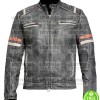 BLACK DISTRESSED LEATHER WITH STRIPES JACKET