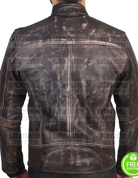BROWN DISTRESSED LEATHER MOTORCYCLE JACKET