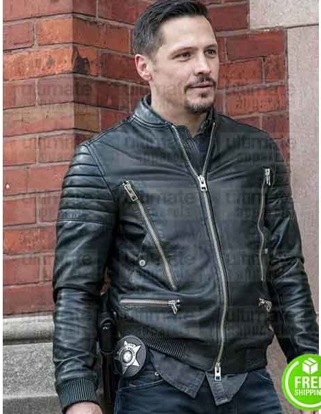 CHICAGO P.D NICK WECHSLER (KENNY RIXTON) BLACK BIKER LEATHER JACKET