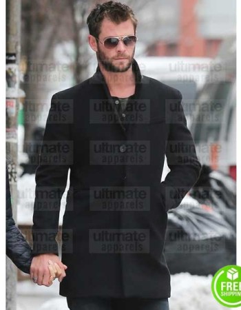 CHRIS HEMSWORTH BLACK WOOL COAT