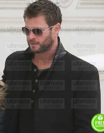 CHRIS HEMSWORTH BLACK WOOL COAT