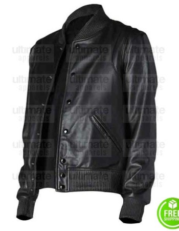 CLASSIC MEN'S BLACK LEATHER VARSITY JACKET