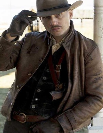 DAMNATION LOGAN MARSHALL-GREEN (CREELEY TURNER) DISTRESSED LEATHER JACKET