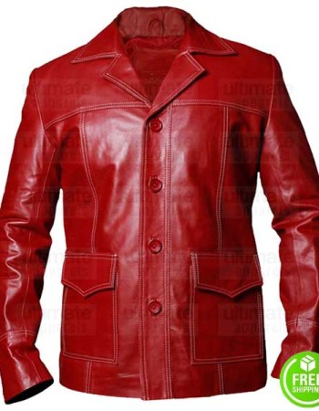 Fight Club Brad Pitt Tyler Durden Red Leather Jacket
