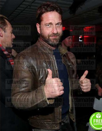 GERARD BUTLER BROWN DISTRESSED LEATHER JACKET