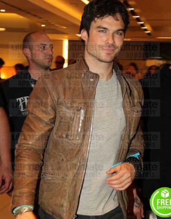 IAN SOMERHALDER BROWN DISTRESSED LEATHER JACKET