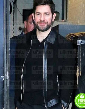 JOHN KRASINSKI BLACK LEATHER JACKET