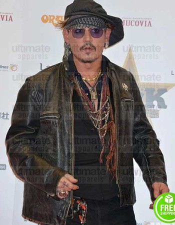 JOHNNY DEPP BLACK DISTRESSED LEATHER JACKET
