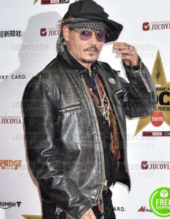 JOHNNY DEPP BLACK DISTRESSED LEATHER JACKET
