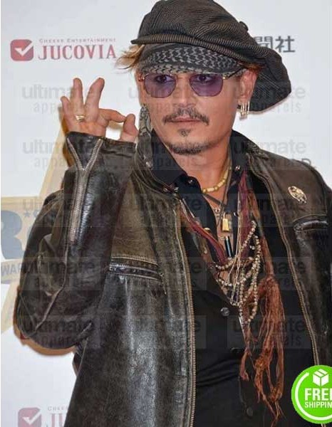 JOHNNY DEPP BLACK DISTRESSED LEATHER JACKET