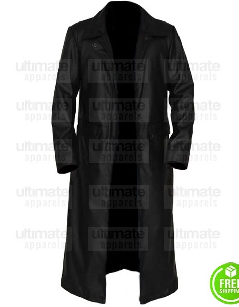 MEN'S BLACK LEATHER TRENCH COAT