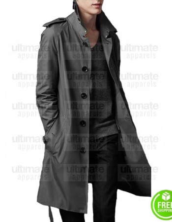 MEN'S BURBERRY STYLE TRENCH GREY COTTON COAT