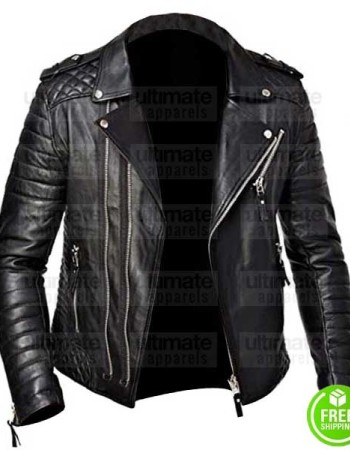 MEN'S QUILTED BLACK LEATHER BIKER JACKET 