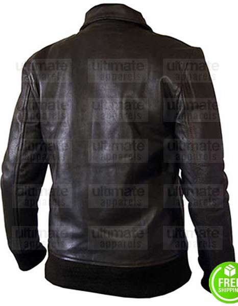 SHIRT COLLAR BLACK BOMBER LEATHER JACKET