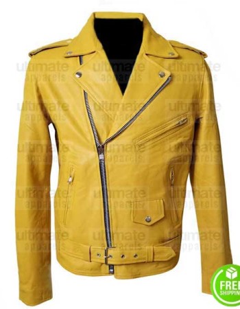 MEN'S YELLOW LEATHER MOTORCYCLE JACKET