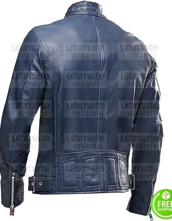 CAFE RACER NAVY BLUE LEATHER MOTORCYCLE JACKET