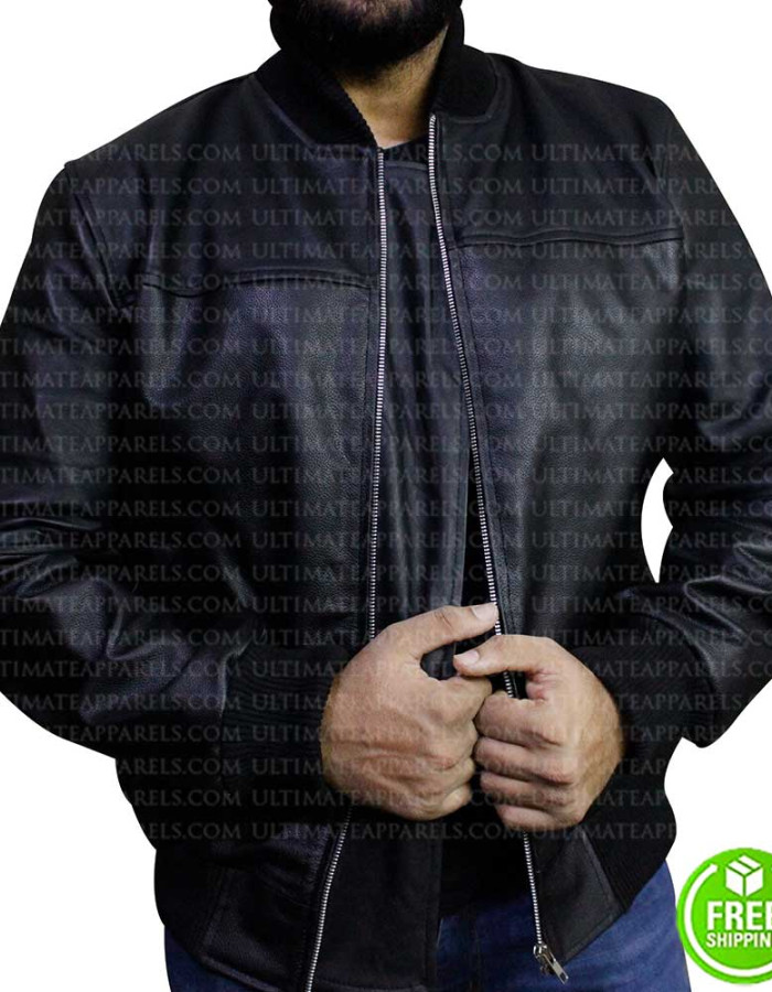 BLACK BOMBER LEATHER JACKET