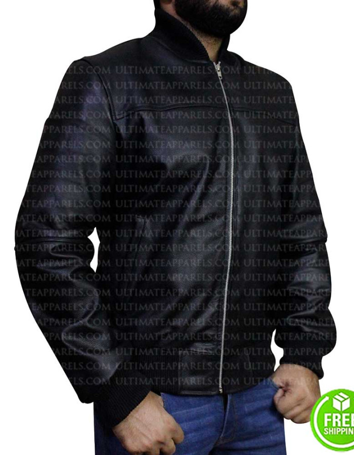 BLACK BOMBER LEATHER JACKET