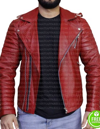 BLOOD RED BIKER LEATHER JACKET