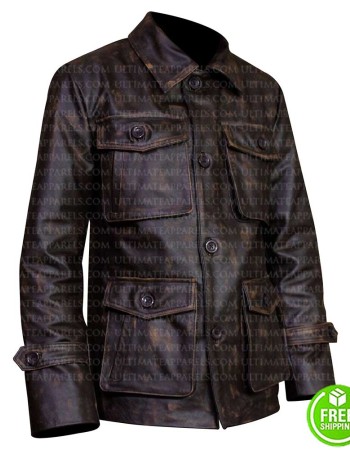 FOUR POCKETS DARK BROWN DISTRESSED LEATHER JACKET