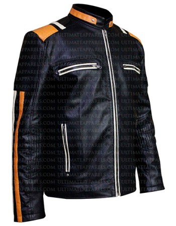 RETRO STRIPED BLACK LEATHER JACKET