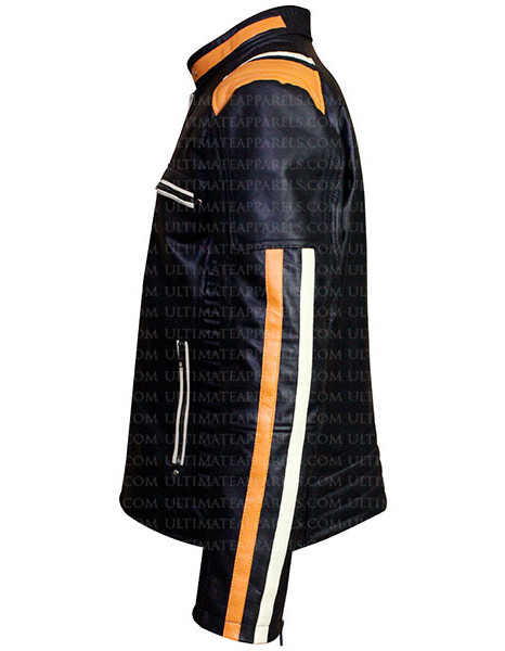 RETRO STRIPED BLACK LEATHER JACKET
