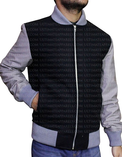 BLACK VARSITY LETTERMAN BOMBER JACKET