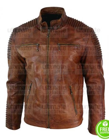MEN'S QUILTED VINTAGE BROWN LEATHER JACKET