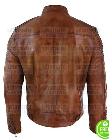 MEN'S QUILTED VINTAGE BROWN LEATHER JACKET