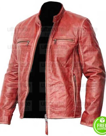 MEN'S RED DISTRESSED LEATHER JACKET 
