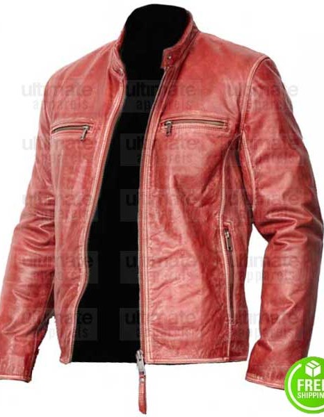 MEN'S RED DISTRESSED LEATHER JACKET 