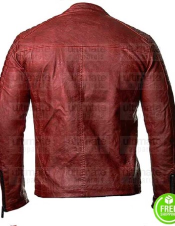 RED DISTRESSED LEATHER JACKET
