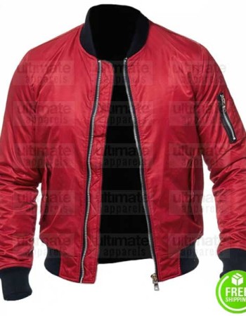 MEN'S RED SATIN BOMBER JACKET 