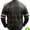 MEN'S RETRO GREY STRIPES BLACK LEATHER JACKET