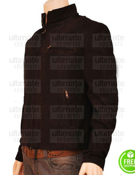 SLIM FIT DARK BROWN SUEDE LEATHER JACKET