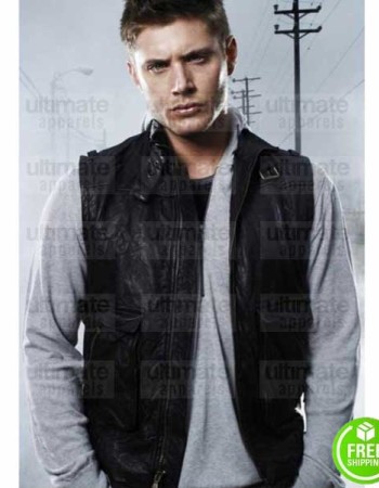 SUPERNATURAL JENSEN ACKLES (DEAN WINCHESTER) BLACK LEATHER VEST