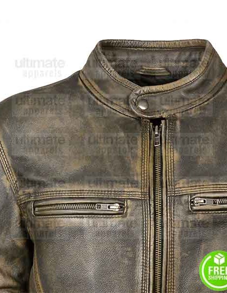 MEN'S CAFE RACER TRIPLE STITCHED GREEN DISTRESSED LEATHER JACKET