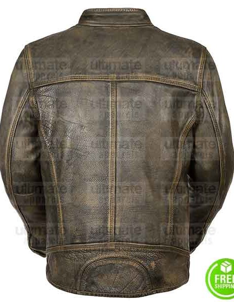 MEN'S CAFE RACER TRIPLE STITCHED GREEN DISTRESSED LEATHER JACKET