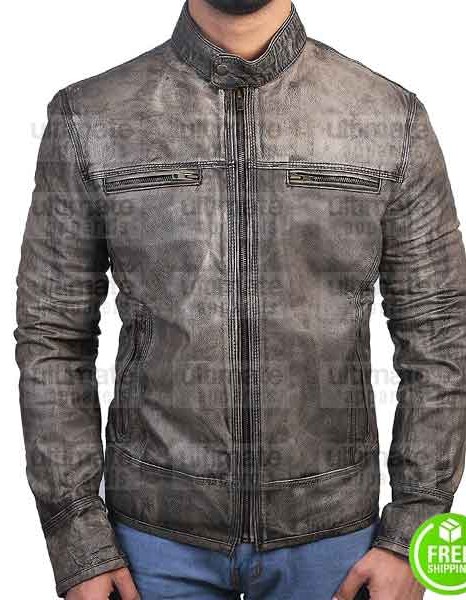 CAFE RACER TRIPLE STITCHED BLACK DISTRESSED LEATHER JACKET
