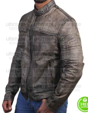 CAFE RACER TRIPLE STITCHED BLACK DISTRESSED LEATHER JACKET