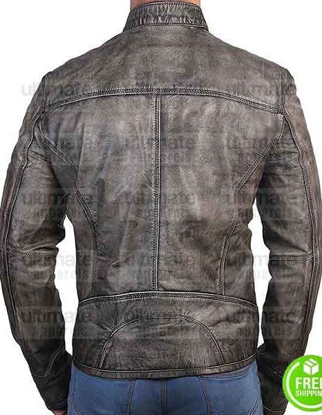 CAFE RACER TRIPLE STITCHED BLACK DISTRESSED LEATHER JACKET