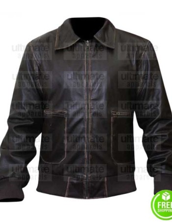SLIM FIT VINTAGE BROWN LEATHER BOMBER JACKET