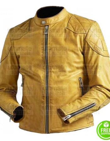 YELLOW CAFE RACER VINTAGE BIKER LEATHER JACKET