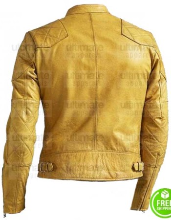 YELLOW CAFE RACER VINTAGE BIKER LEATHER JACKET