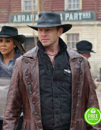 THE LAST SHARKNADO: IT’S ABOUT TIME IAN ZIERING (FIN) BROWN LEATHER COAT 