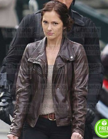 ALMOST HUMAN MINKA KELLY (VALERIE STAHL) BROWN LEATHER JACKET