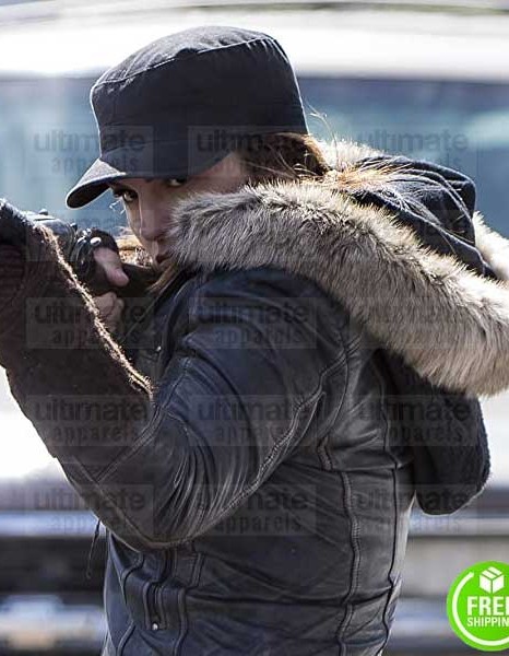 DAUGHTER OF THE WOLF GINA CARANO (CLAIR HAMILTON) FUR HOODIE LEATHER JACKET