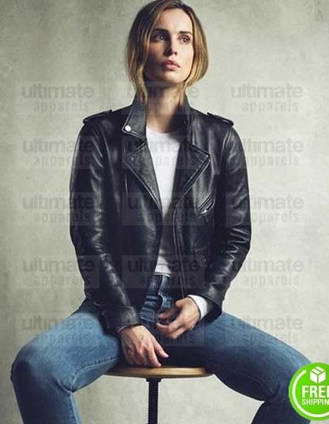 HEIDA REED BLACK BIKER LEATHER JACKET
