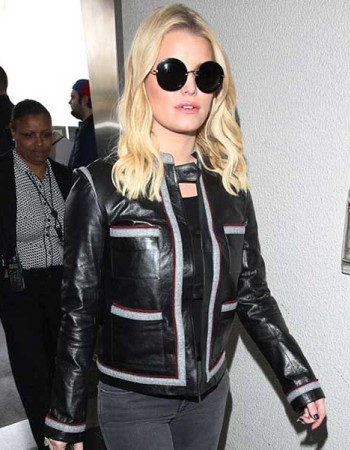 JESSICA SIMPSON BLACK MOTORCYCLE LEATHER JACKET