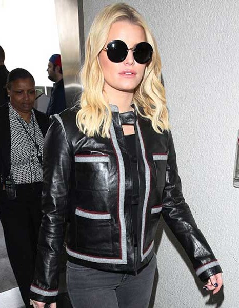 JESSICA SIMPSON BLACK MOTORCYCLE LEATHER JACKET